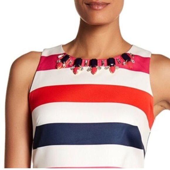 Vince Camuto Jewel Neck Sheath Dress Size 8 Multicolor Striped Sleeveless MIni - Picture 11 of 11